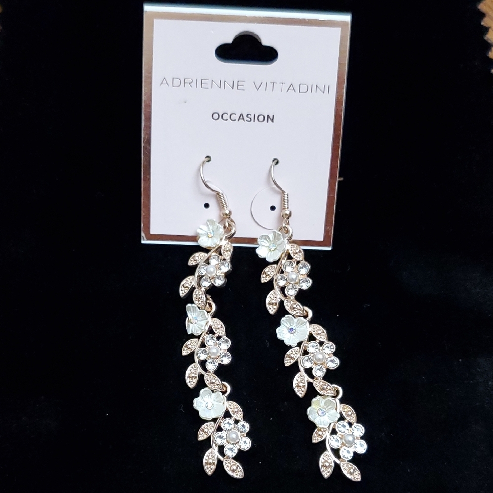 Adrienne Vittadini Gold and White Botanical Earrings - Picture 2 of 13